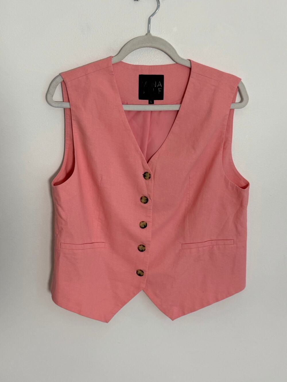 Mina Self Button Up Pink Vest‎ Women's size L